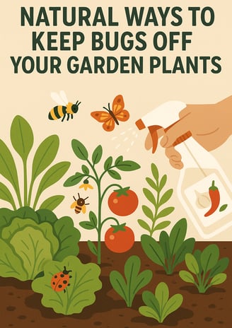 A charming flat-style illustration of a lush garden bed with healthy vegetables like lettuce and tom