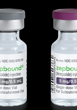 a bottle of zepbound vaccine with a purple and white label