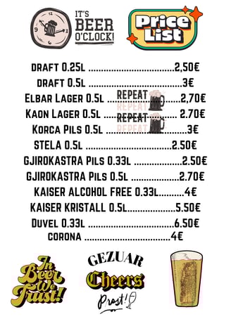 Beer Menu , The Sunset Drift Tavern , John's Guesthouse Ksamil Albania