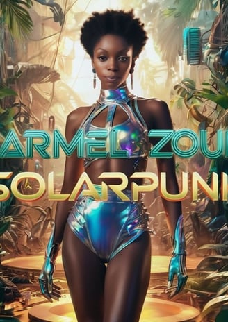 carmel zoum music solarpunk a woman in a bikinisuit with a futuristic bodysuit