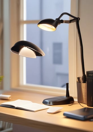 A pair of eyeglasses is placed on a surface with a background of blurred, warmly lit fairy lights. The glow from the lights reflects off the lenses, creating a cozy and inviting ambiance.