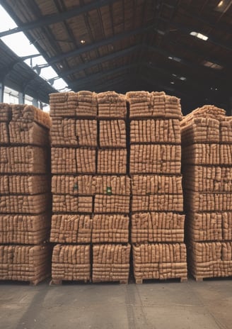 Several stacks of neatly chopped firewood are arranged on metal shelves. The wood pieces have a natural, rustic appearance with varying shades of brown and some visible bark. The shelves are organized in a neat and orderly fashion.