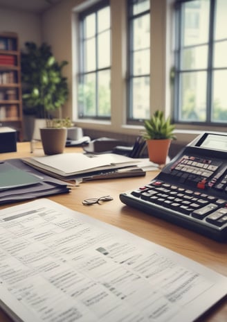 A computer desk with a keyboard, mouse and glasses on it