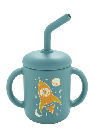 silicone sippy cup for boys, rocketship