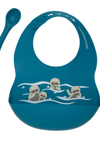 silicone bib and spoon feeding set with animals
