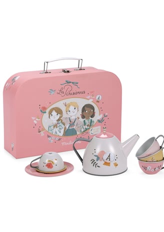 tea set with lunch box, kids tea set paris style, girls tea set