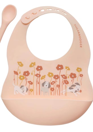 silicone bib and spoon feeding set with puppies