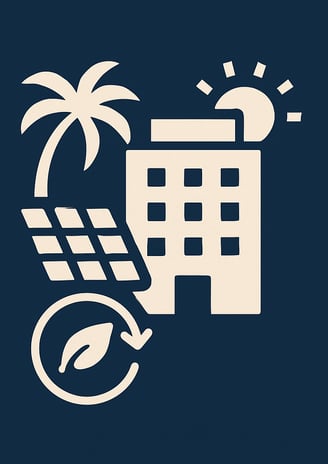 Icône poignée de main beige sur fond bleu – représente la vente ou l’achat d’un hôtel dans les Caraïbes