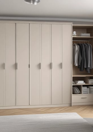 a bedroom with a minimalist wardrobe