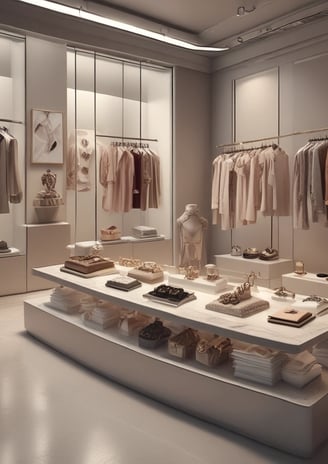 A well-organized store interior with neatly arranged products. Various home goods and decorations are displayed, including kitchenware, artificial flowers, and textiles. Shelves are filled with neatly stacked items, and the store is brightly lit with natural and artificial light.