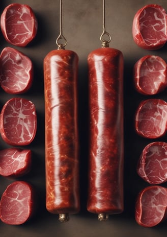 An array of cured meat legs hanging in a market stall, with warm lighting casting a reddish hue. The signage displays the brand name Carrasco, suggesting a specialty in Iberico ham. Several people in hats and casual wear are observing the display.