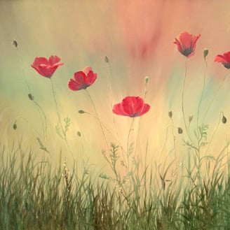 a painting of red poppies in a field