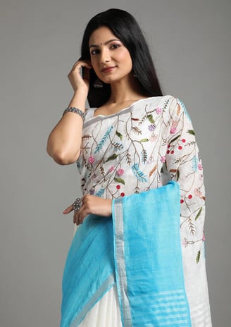 Linen Embroidery handwork sareeb