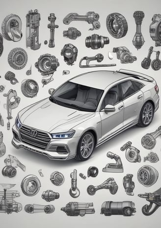 a car with a lot of different types of car parts