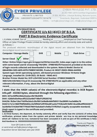 Electronic Evidence Certification Us 63 4 (C) of B.S.A 2003 Act Part-B Cyber Privilege
