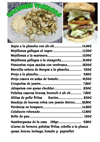a menu listing of a restaurant in a restaurant