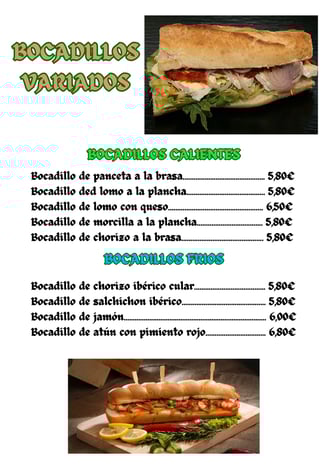 a menu of a sandwich with a sandwich on it