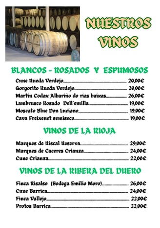 a menu of a wine tasting menu