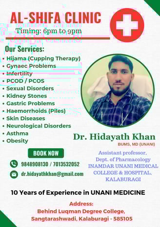Unani clinic near Kalaburagi, Karnataka, Dr Hidayath khan