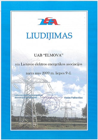 Lietuvos elektros energetikos asociacijos nario liudijimas