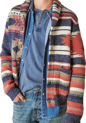 Lucky Brand Men's Southwestern Print Shawl Cardigan