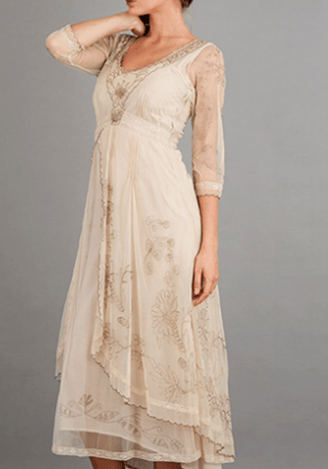 Nataya 40163 Women's Wedding Downton Abbey Vintage Style Tea Party Gown in Pearl
