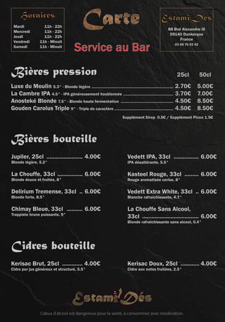 carte du bar a jeux