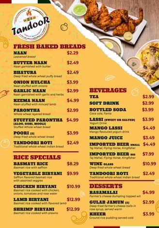 a menu listing on a menu listing on a menu