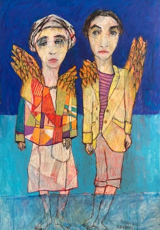Peinture, couple de jumeaux