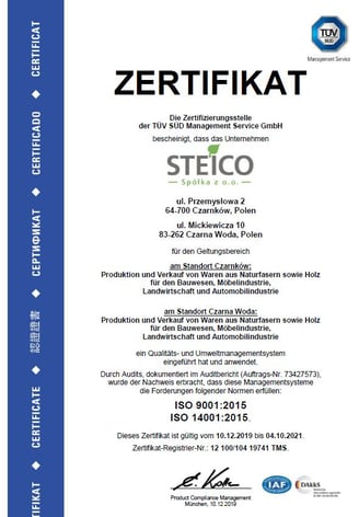 Steico zell sertifikatai