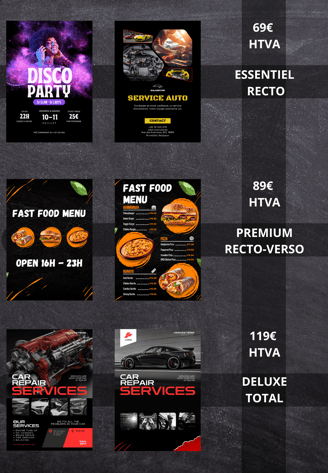 Flyers personnalisés, disponibles en formats A6, A5 ou A4, adaptés à vos besoins spécifiques.