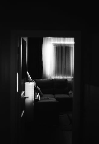 Uma galeria de arte em casa, exibindo uma coleção de pinturas abstratas e fotografias urbanas