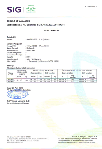 cleaning products laboratory test approved achieved by narazima asia