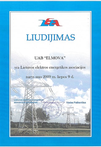 Lietuvos elektros energetikos asociacijos nario liudijimas