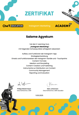 Salome Agyekum, Instagram Marketing Zertifikat, OMR