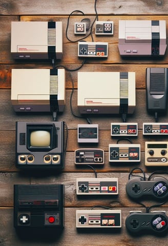 a collection of video game controllers and controllers