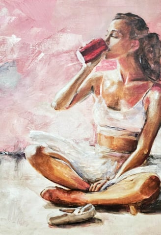 a painting of a ballerina drinking a drink