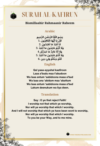 Surah Al-Kafirun, Arabic, English, Translation