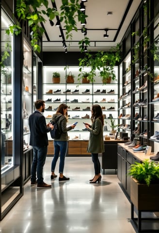 pessoas comprando em loja de calçados