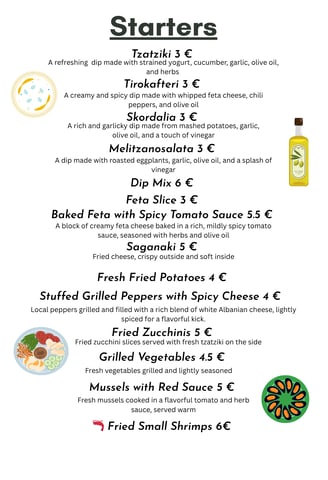 Starters-Appetizers , The Sunset Drift , John's Guesthouse Ksamil Albania