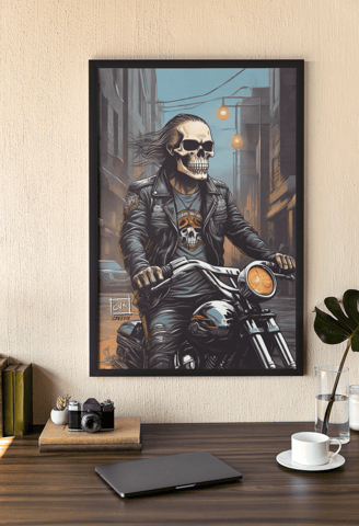 Decoração autêntica: Quadro de Motociclista Harley para um escritório cheio de atitude.