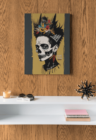 Escritório decorado com ilustração de parede em estilo grafite.