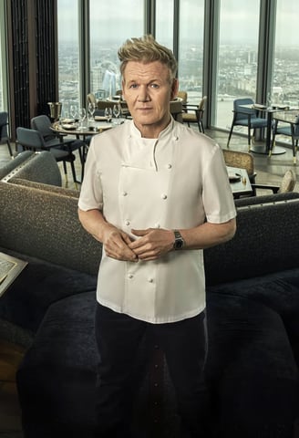 Gordon Ramsay at his fine dining restaurant with panoramic London skyline views.