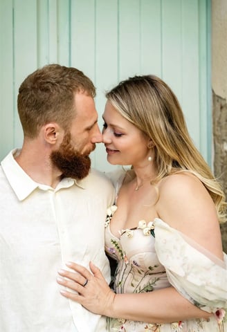 Editorial fine art photo of a couple nose to nose in Provence
