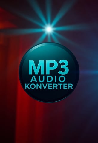 Logo 'MP3 Audio Konverter' in tiefem Türkis, dargestellt als runder Button 