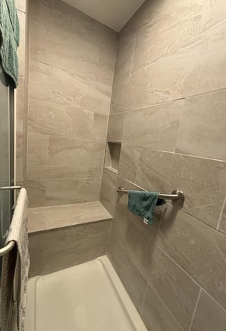 This bathroom remodel included a walk-in shower for added comfort in Goshen, IN.