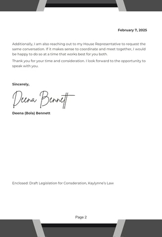 image of letter sent to lawmakers page 2