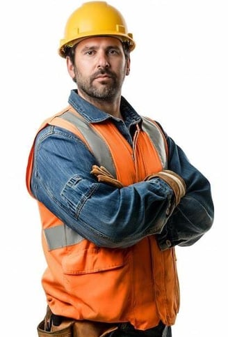 a man in a hard hat and safety vest