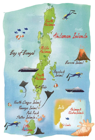 A map of a Island which shows the various tourist places with animated images in the map