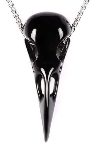 Necklace of Gemstone Carved Crystal Raven Skull Pendant for Men